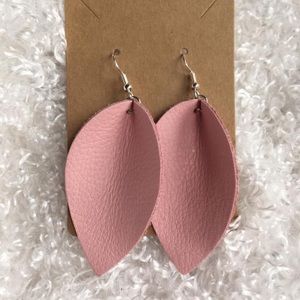 Pink leather leaf fishhook earrings